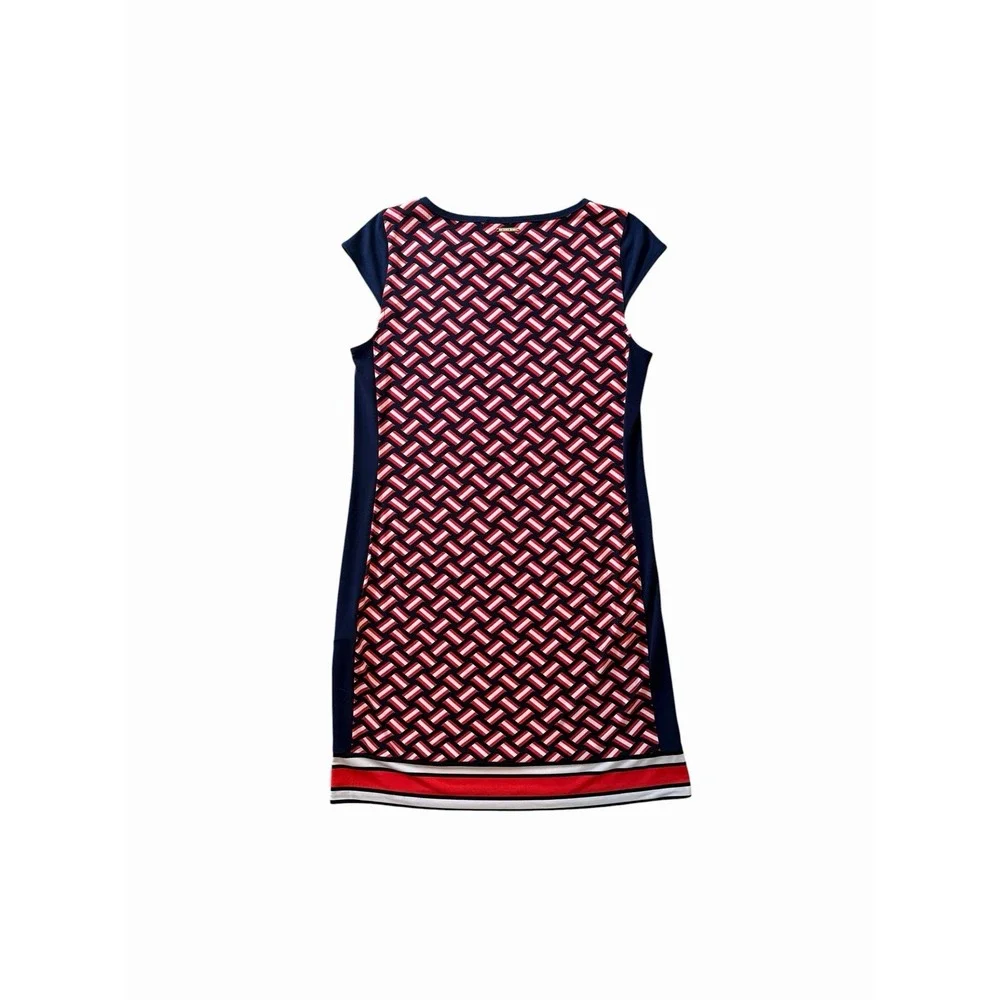 Michael Michael Kors Red White Blue Geometric Shift Knee Dress Cap Sleeve M